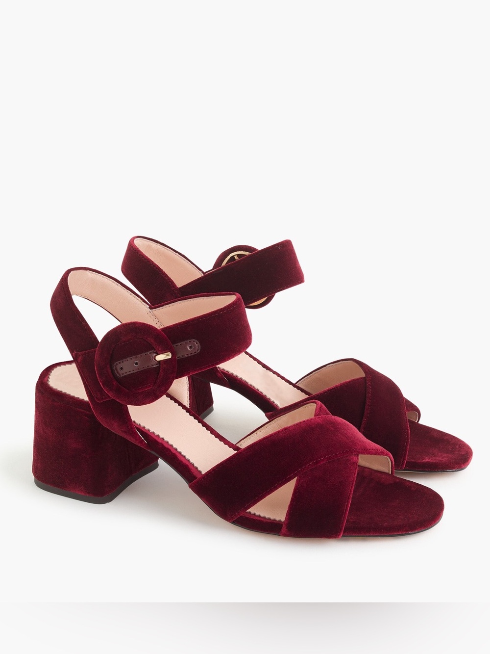 J. Crew Burgundy Velvet Block Heel Sandals sz 9